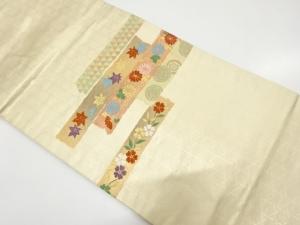 横段に花唐草・鱗模様織り出し　名古屋帯